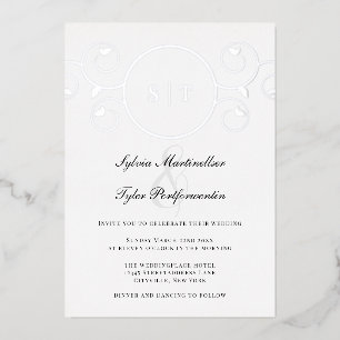 Elegant Monogram Silver Black Wedding