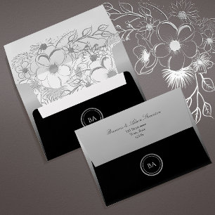 Elegant Monogram Silver Black Wedding Envelope