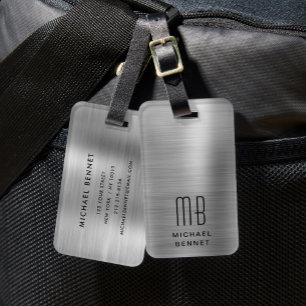 Elegant Monogram Silver Grey Luggage Tag