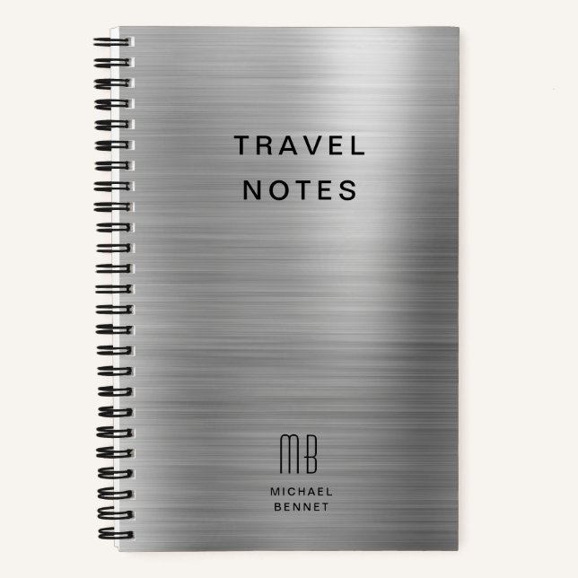 Elegant Monogram Silver Grey Travel Notebook (Front)