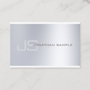 Elegant Monogram Silver Look Minimalist Design Business Card