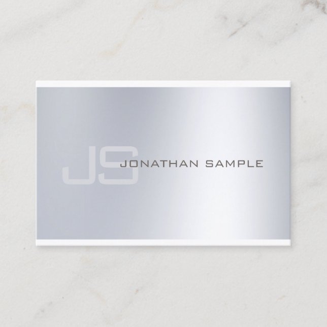 Elegant Monogram Silver Look Minimalist Design Business Card (Front)
