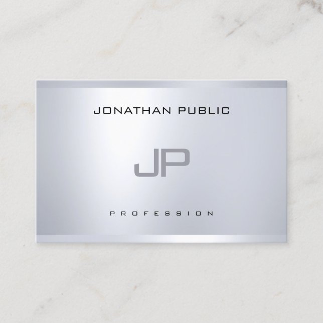 Elegant Monogram Silver Look Sleek Modern Plain Business Card (Front)