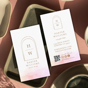 Elegant Monogram Simple Arch   Blush Pink  Business Card