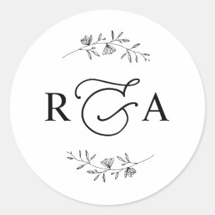 Elegant Monogram Simple Black and White Classic Ro Round Sticker