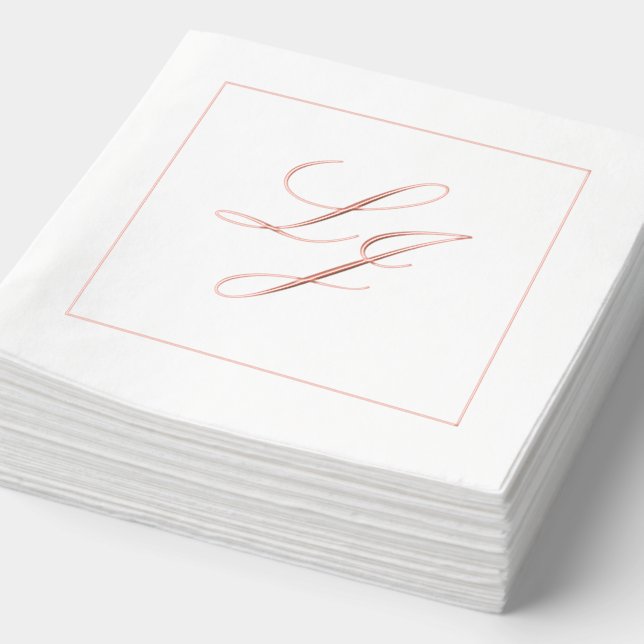 Elegant Monogram Simple Script Wedding Rose Gold Foil Napkins (Detail)