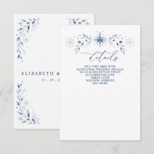 Elegant Monogram Snowflakes Blue Winter Wedding Enclosure Card