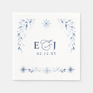 Elegant Monogram Snowflakes Blue Winter Wedding Napkin