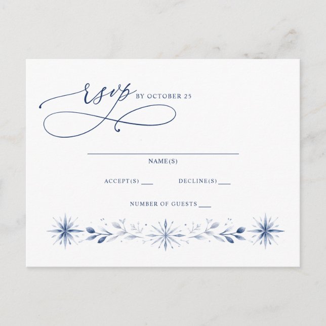 Elegant Monogram Snowflakes Blue Winter Wedding Postcard (Front)