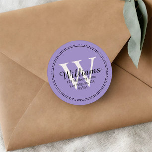 Elegant Monogram Solid Lavender Return Address Classic Round Sticker
