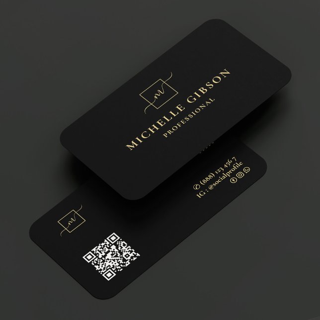 Elegant Monogram Square Logo Professional Black Business Card (Creator Uploaded)