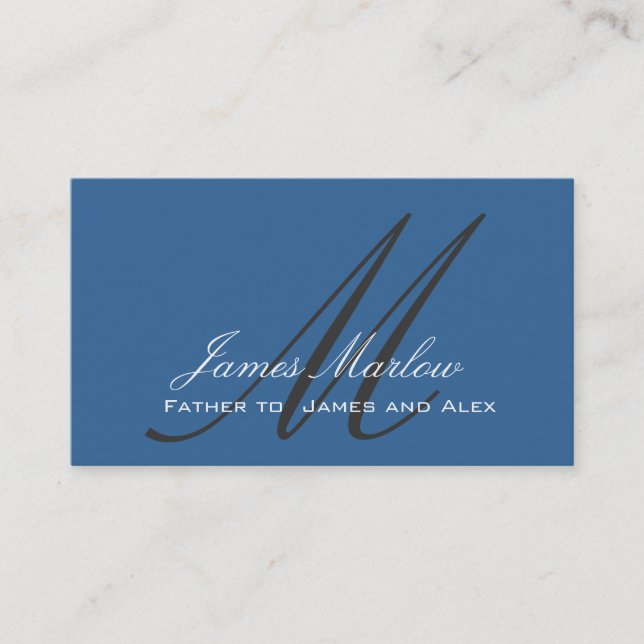 Elegant Monogram Steel Blue Daddy Calling Card (Front)