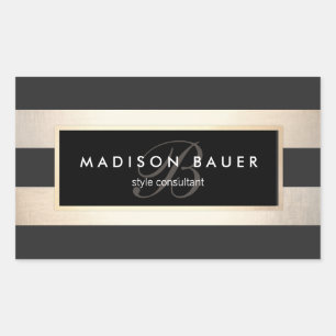 Elegant Monogram Striped Black and FAUX Gold Foil Rectangular Sticker