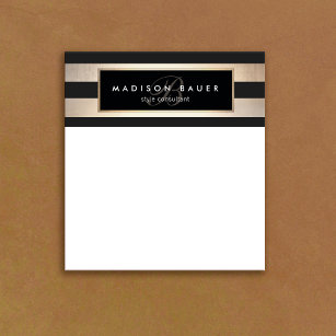 Elegant Monogram Striped Black and Gold Notepad