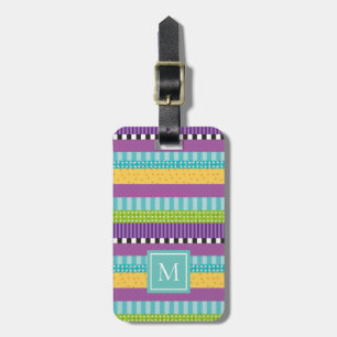 Elegant Monogram Stripes And Dots Pattern  Luggage Tag
