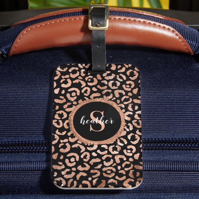 Elegant Monogram Stylish Leopard Animal Print Luggage Tag (Front Insitu 2)
