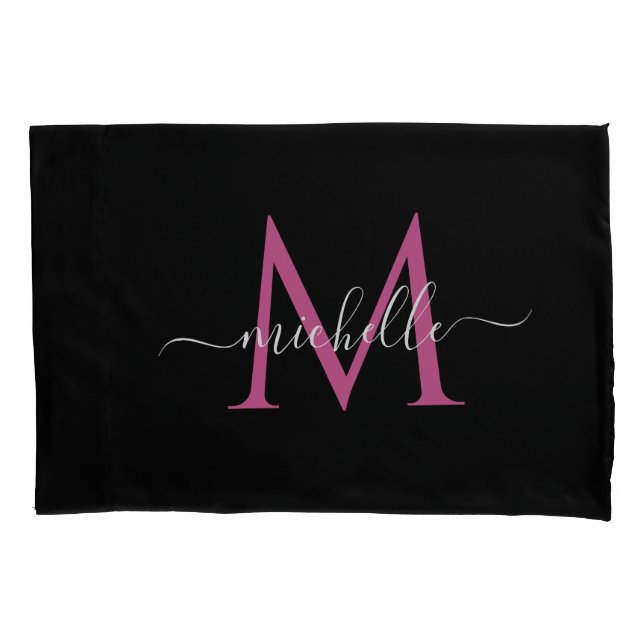 elegant Monogram stylish lettering black Pillowcase (Front)