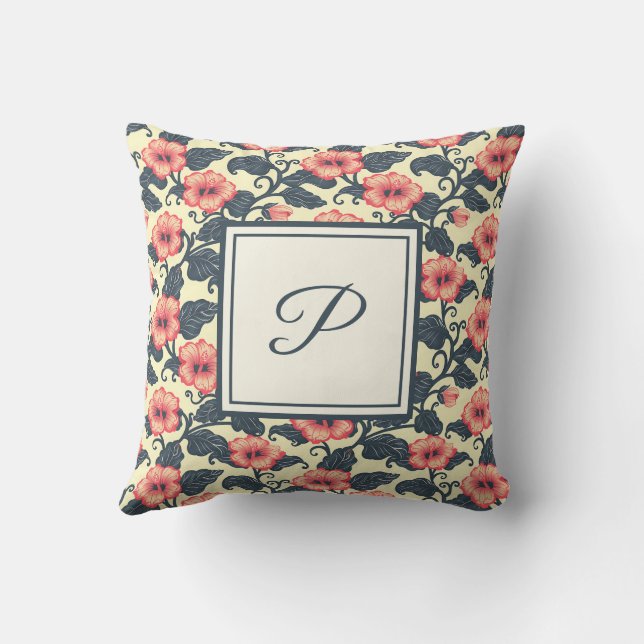 Elegant Monogram Stylish Romantic Floral Chic Cushion (Back)