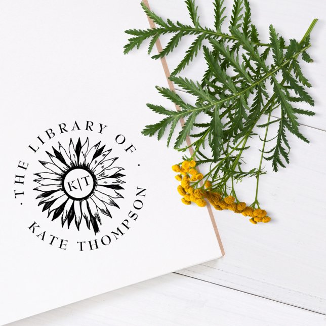 Elegant Monogram Sunflower From The Library  Self-inking Stamp (Creator Uploaded)