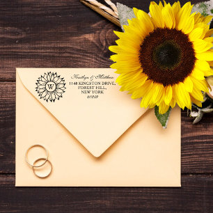 Elegant Monogram Sunflower Wedding Self-inking Stamp