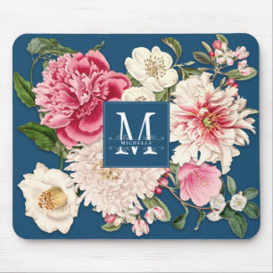 Elegant Monogram Swirls Dark Teal Vintage Floral M Mouse Mat