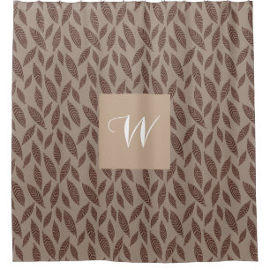 Elegant Monogram Tan & Cream Block Print Leaves  Shower Curtain