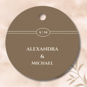 Elegant Monogram Taupe Wedding Thank You Favour Tags