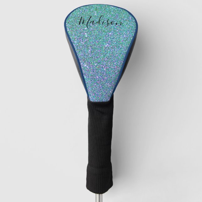 Elegant Monogram Teal Blue Green Glitter Sparkle Golf Head Cover (Front)