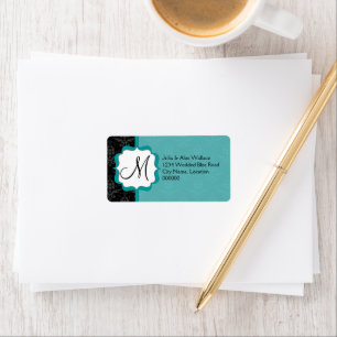Elegant Monogram Teal Damask Label