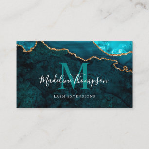Elegant Monogram Teal Green Marble Agate Geode Business Card