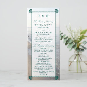 Elegant Monogram & Teal Scallop Beach Wedding Programme