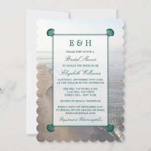 Elegant Monogram & Teal Scallop Bridal Shower Invitation