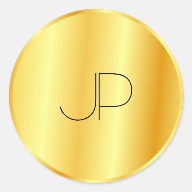 Elegant Monogram Template Faux Gold Metallic Look Classic Round Sticker (Front)