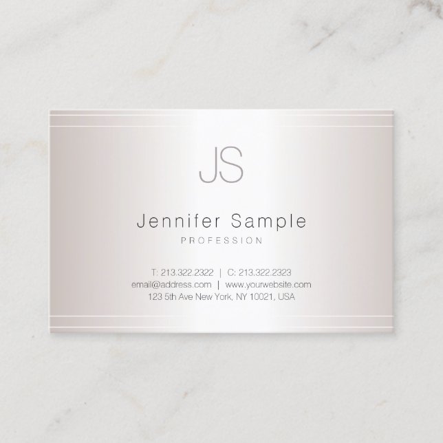 Elegant Monogram Template Modern Silver Salon Business Card (Front)