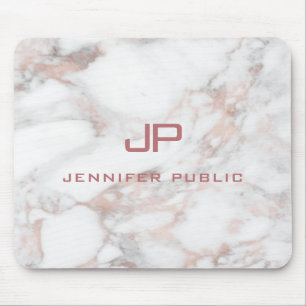 Elegant Monogram Template Rose Gold White Marble Mouse Mat