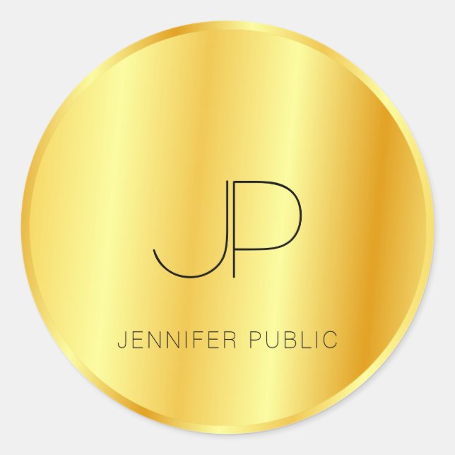 Elegant Monogram Template Trendy Faux Gold Look Classic Round Sticker (Front)