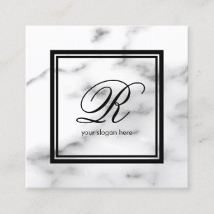 Elegant monogram template white marble stone square business card
