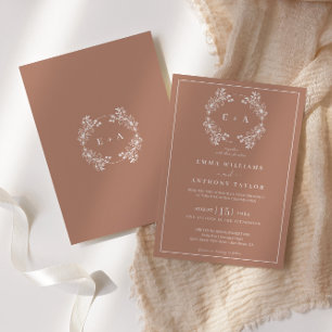 Elegant Monogram Terracota Wedding Invitation