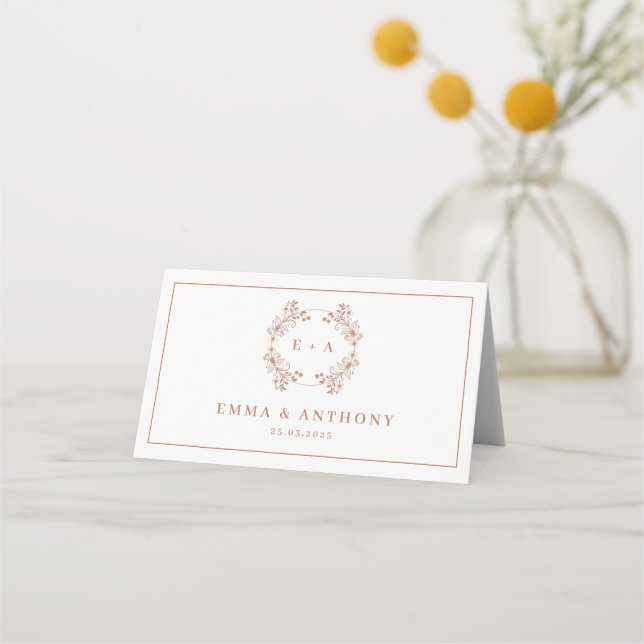 Elegant Monogram Terracota Wedding Place Card (Back)