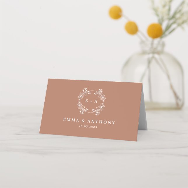 Elegant Monogram Terracota Wedding Place Card (Back)