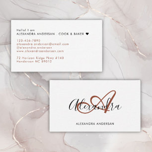 Elegant Monogram Terracotta Orange Script Name Business Card