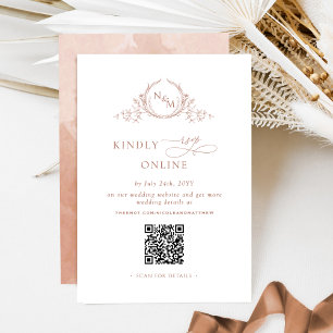 Elegant Monogram Terracotta RSVP Online QR Code Enclosure Card