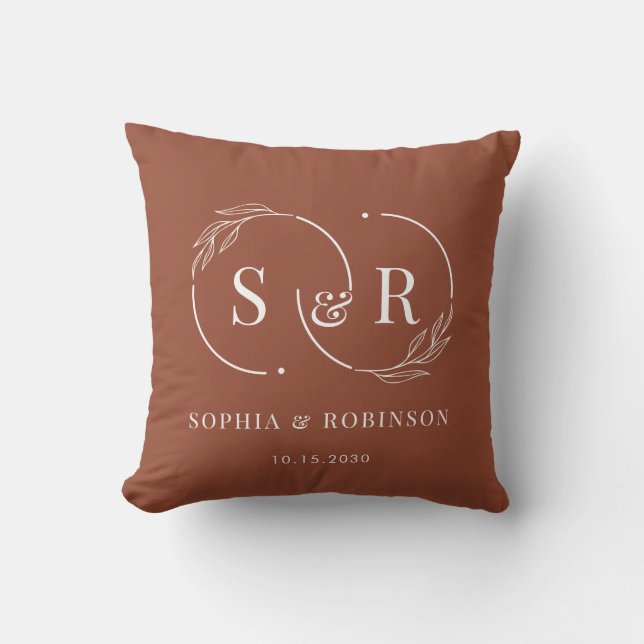 Elegant Monogram Terracotta Wedding Gift Cushion (Front)