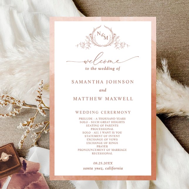 Elegant  Monogram Terracotta Wedding Program (Creator Uploaded)