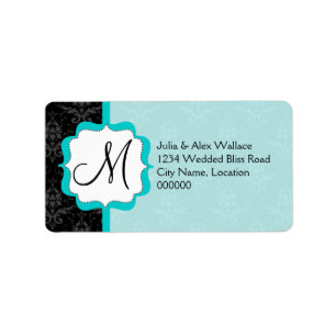 Elegant Monogram Turquoise Damask Label