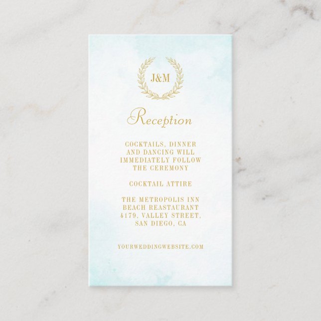 Elegant Monogram Turquoise Wedding Reception Enclosure Card (Front)
