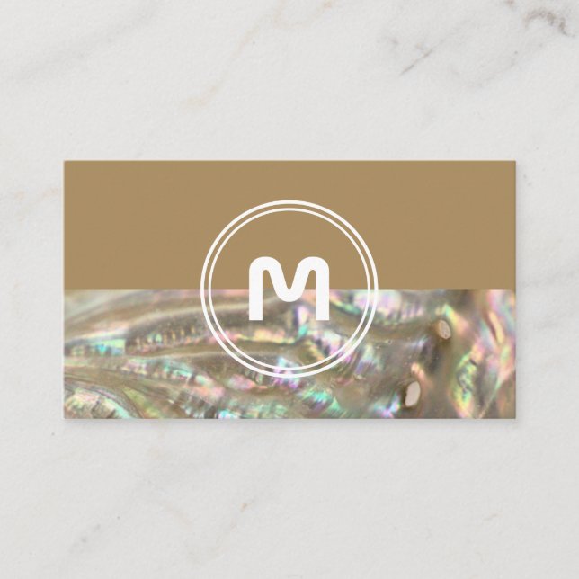 Elegant monogram two tone mother of pearl surface business card (Front)