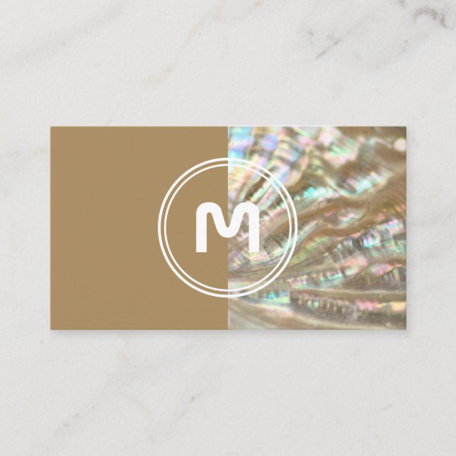 Elegant monogram two tone mother of pearl surface  business card (Front)