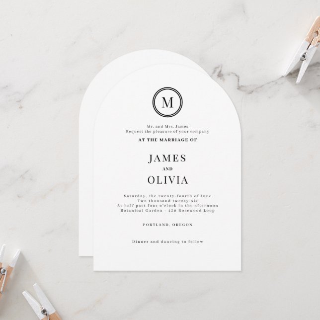 Elegant Monogram Typography Wedding  Invitation (Front/Back In Situ)