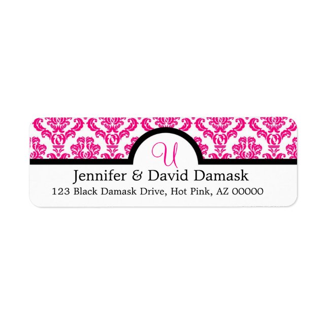 Elegant Monogram U Hot Pink Damask (Front)